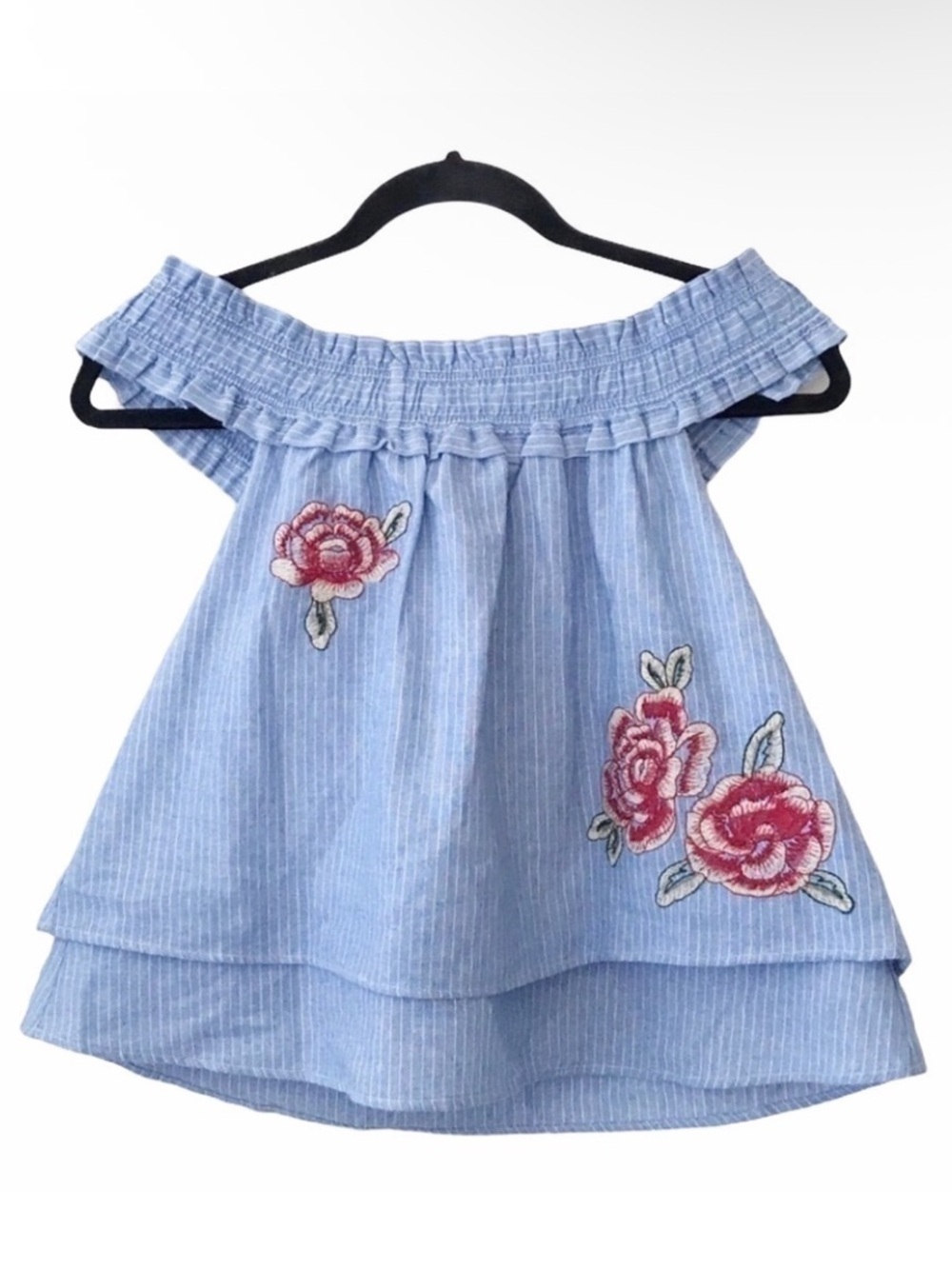 JOA Floral Embroidered Off The Shoulder Blouse